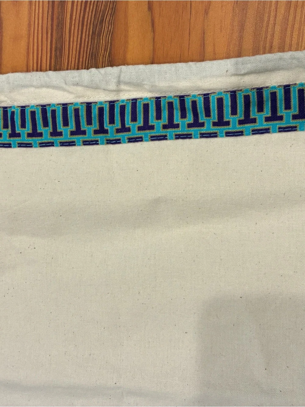 Tory Burch Cream Dust Bag with Navy and Teal Trim & Gold Logo Charm